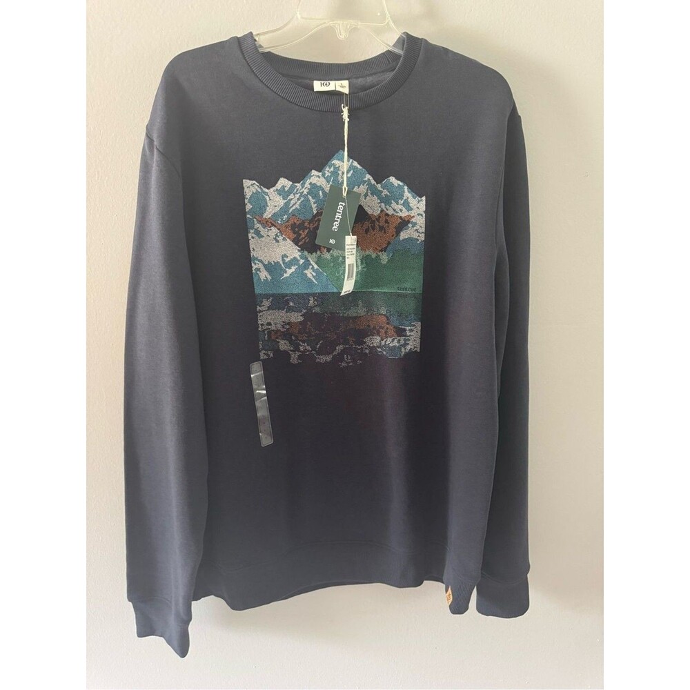 Tentree Navy Crewneck Sweater with Mountain Graphic Large